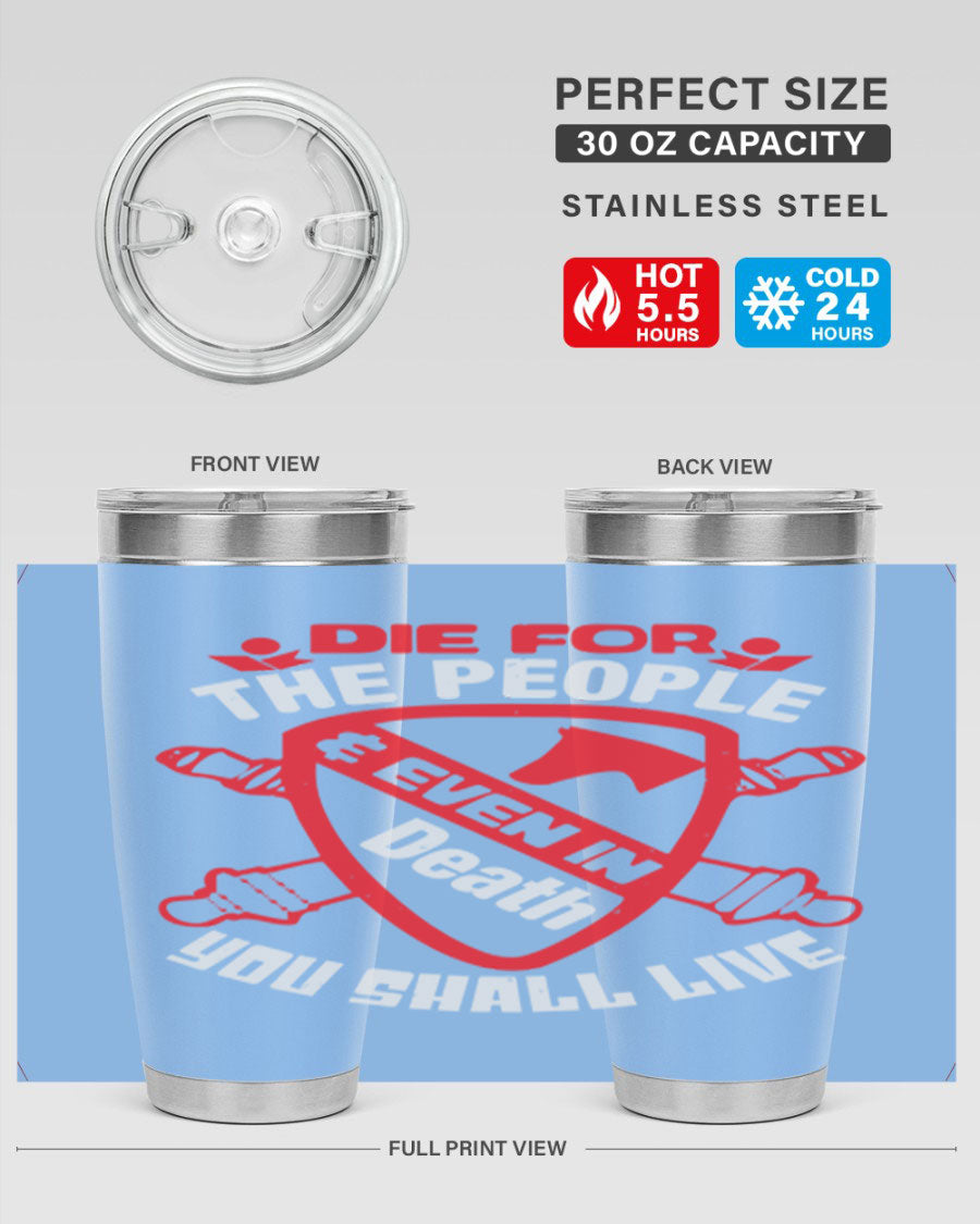 Die for the People tumbler in 20oz and 30oz sizes, showcasing double wall vacuum stainless steel design with vibrant print.