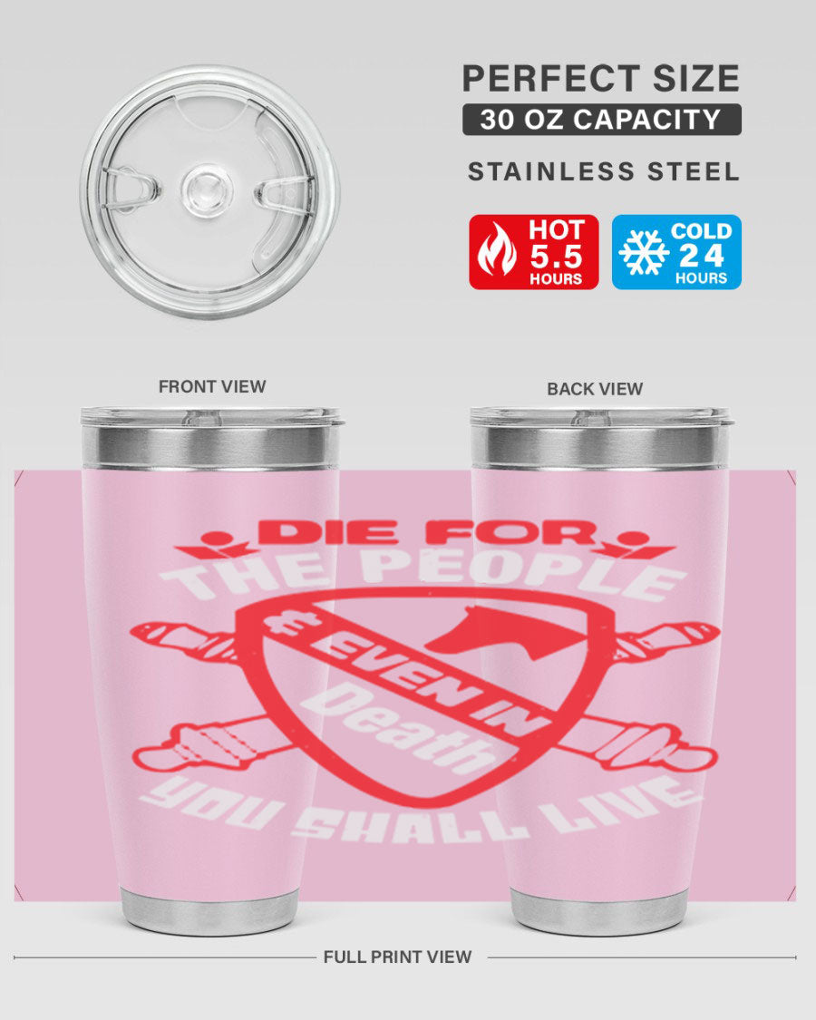Die for the People tumbler in 20oz and 30oz sizes, showcasing double wall vacuum stainless steel design with vibrant print.