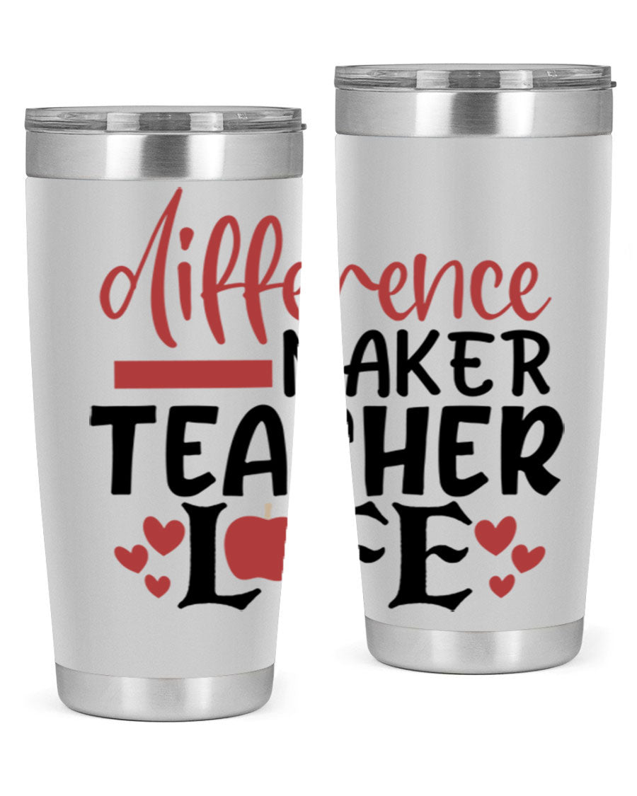 Difference Maker Teacher Lifestyle Tumbler in stainless steel with a drink-thru lid, perfect for teachers.