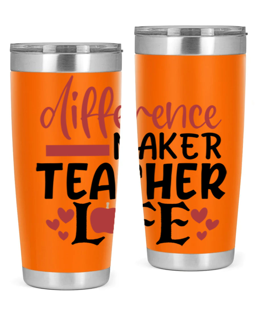 Difference Maker Teacher Lifestyle Tumbler in stainless steel with a drink-thru lid, perfect for teachers.
