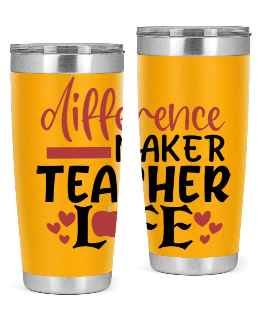Difference Maker Teacher Lifestyle Tumbler in stainless steel with a drink-thru lid, perfect for teachers.