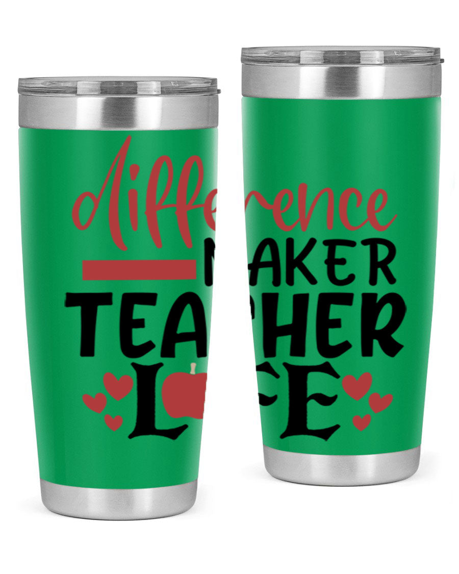 Difference Maker Teacher Lifestyle Tumbler in stainless steel with a drink-thru lid, perfect for teachers.