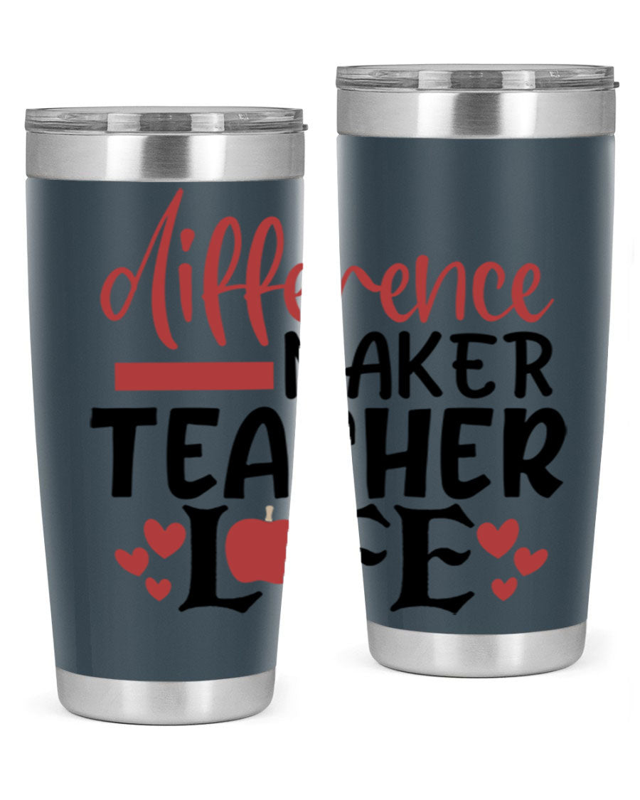 Difference Maker Teacher Lifestyle Tumbler in stainless steel with a drink-thru lid, perfect for teachers.