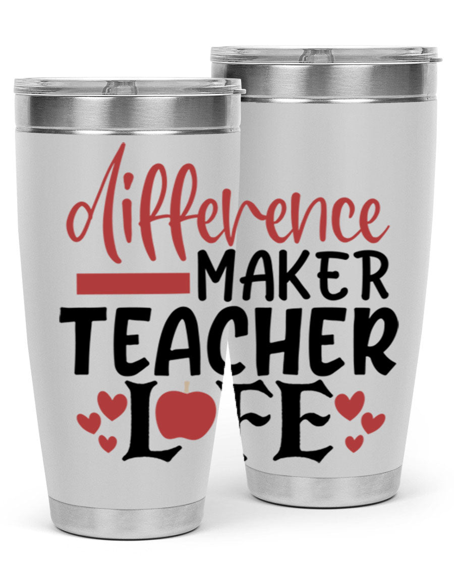 Difference Maker Teacher Lifestyle Tumbler in stainless steel with a drink-thru lid, perfect for teachers.