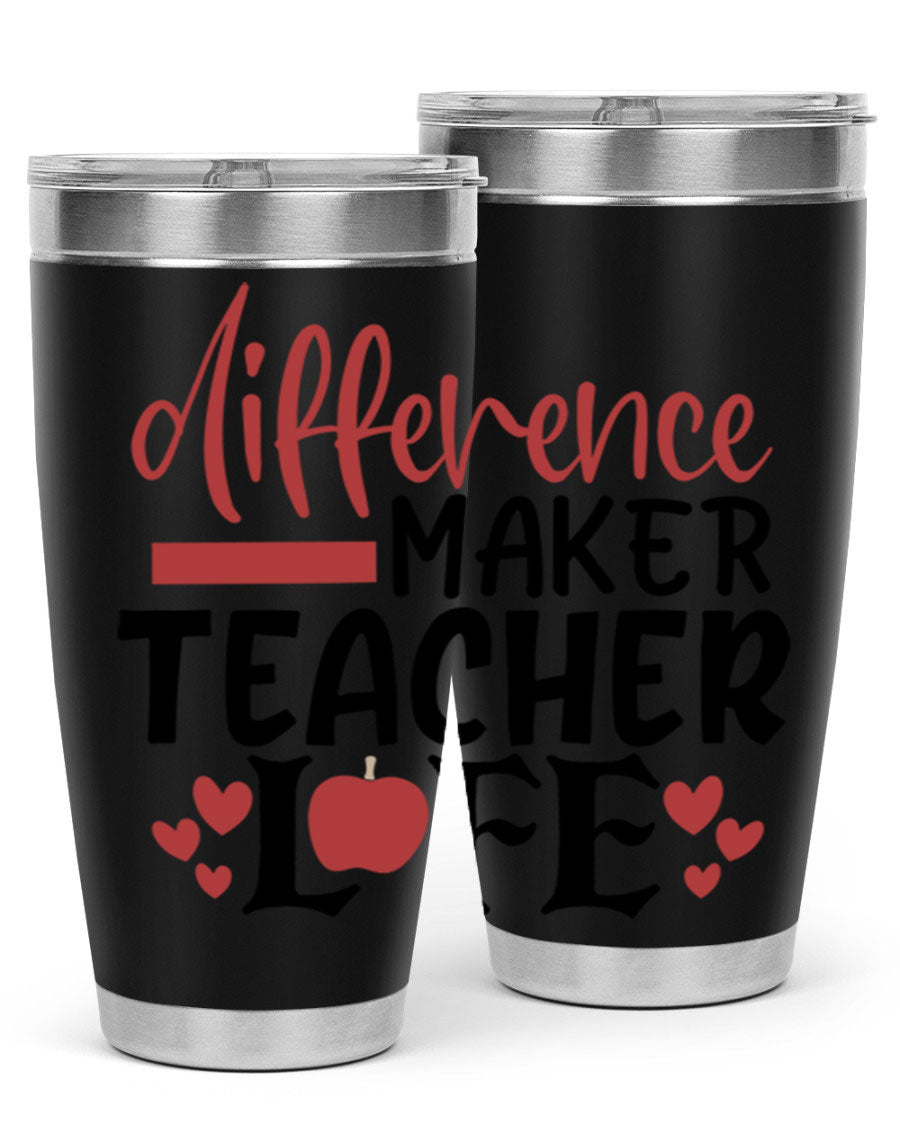 Difference Maker Teacher Lifestyle Tumbler in stainless steel with a drink-thru lid, perfect for teachers.