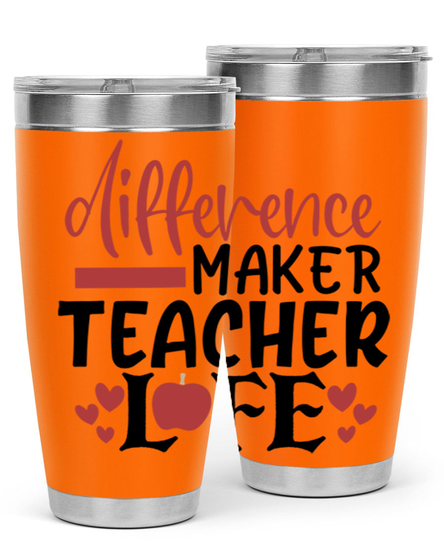 Difference Maker Teacher Lifestyle Tumbler in stainless steel with a drink-thru lid, perfect for teachers.