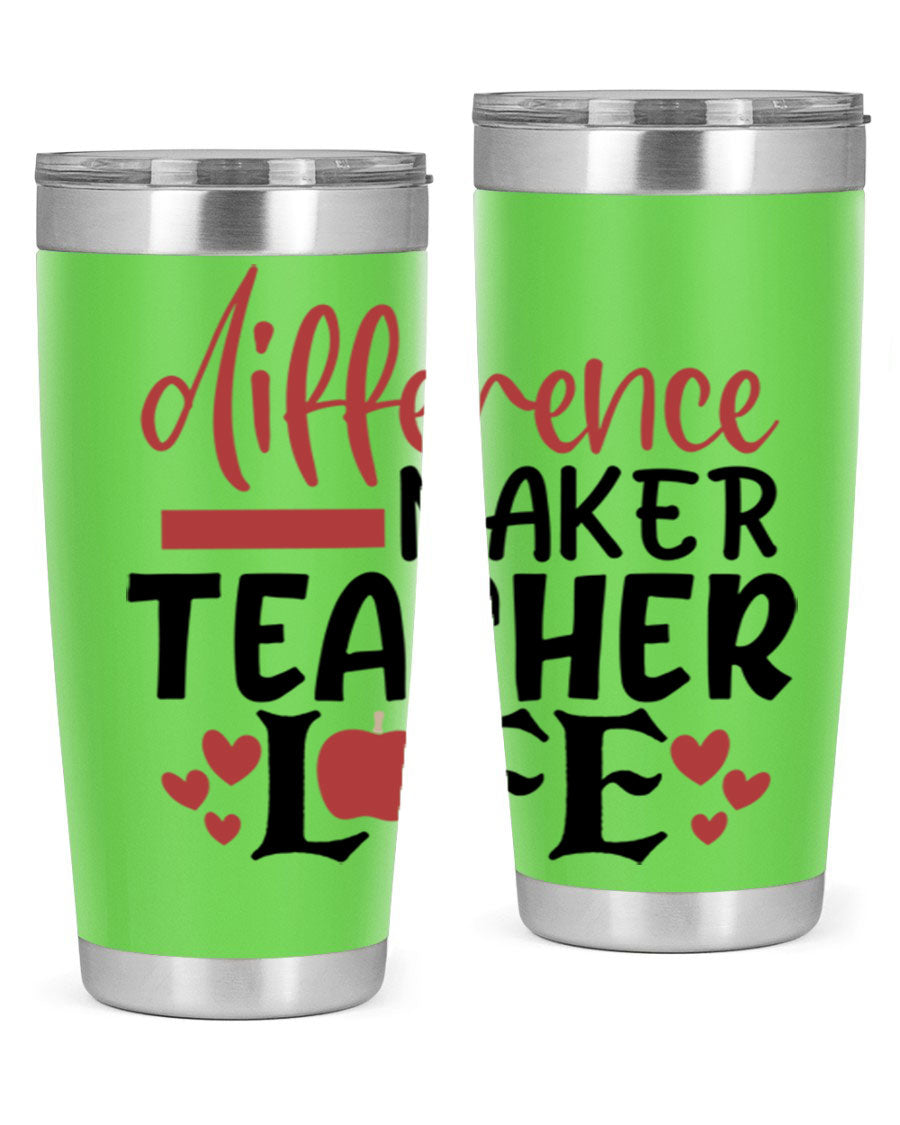 Difference Maker Teacher Lifestyle Tumbler in stainless steel with a drink-thru lid, perfect for teachers.