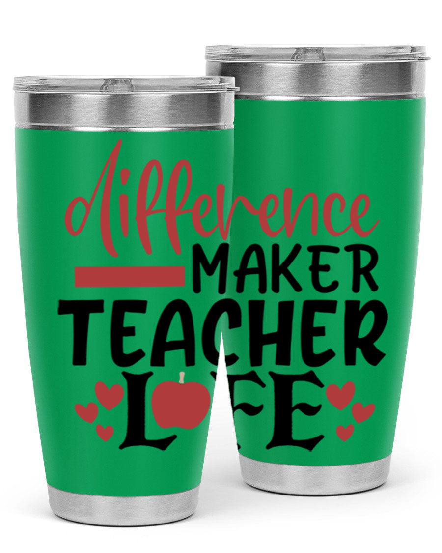Difference Maker Teacher Lifestyle Tumbler in stainless steel with a drink-thru lid, perfect for teachers.