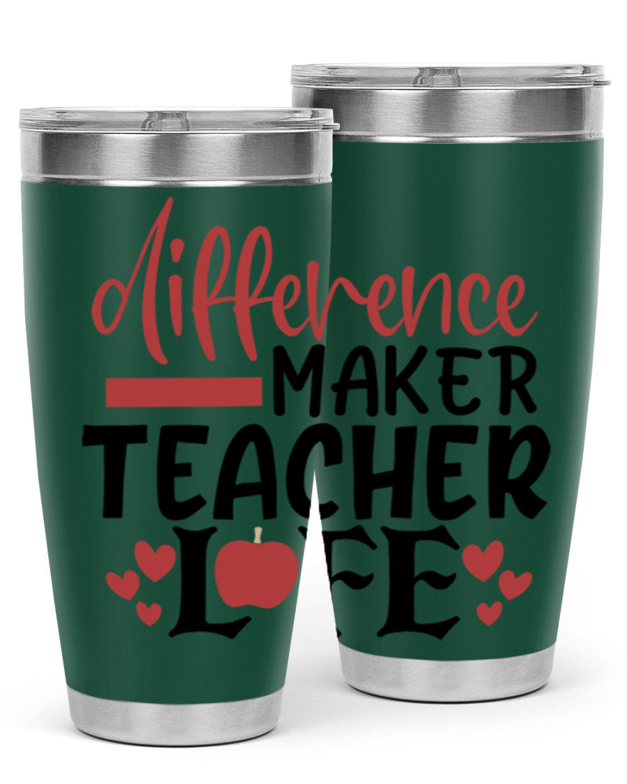 Difference Maker Teacher Lifestyle Tumbler in stainless steel with a drink-thru lid, perfect for teachers.