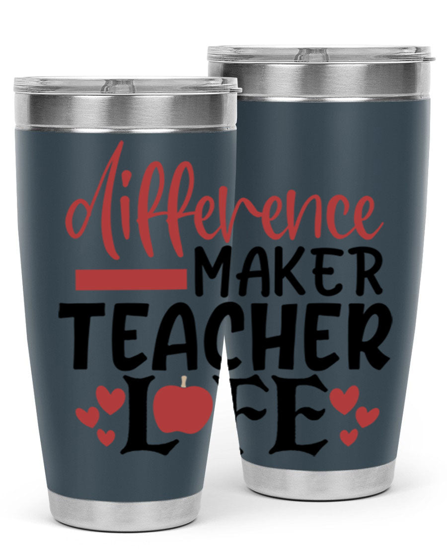 Difference Maker Teacher Lifestyle Tumbler in stainless steel with a drink-thru lid, perfect for teachers.