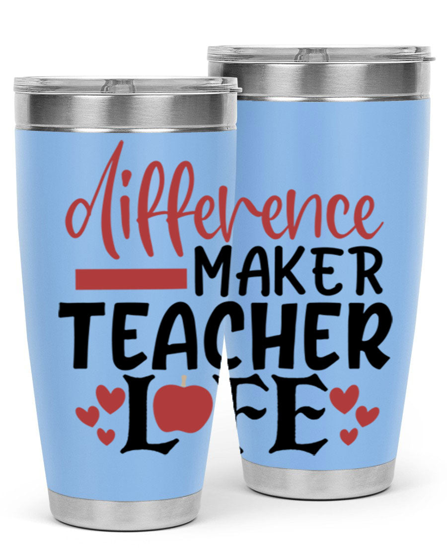 Difference Maker Teacher Lifestyle Tumbler in stainless steel with a drink-thru lid, perfect for teachers.