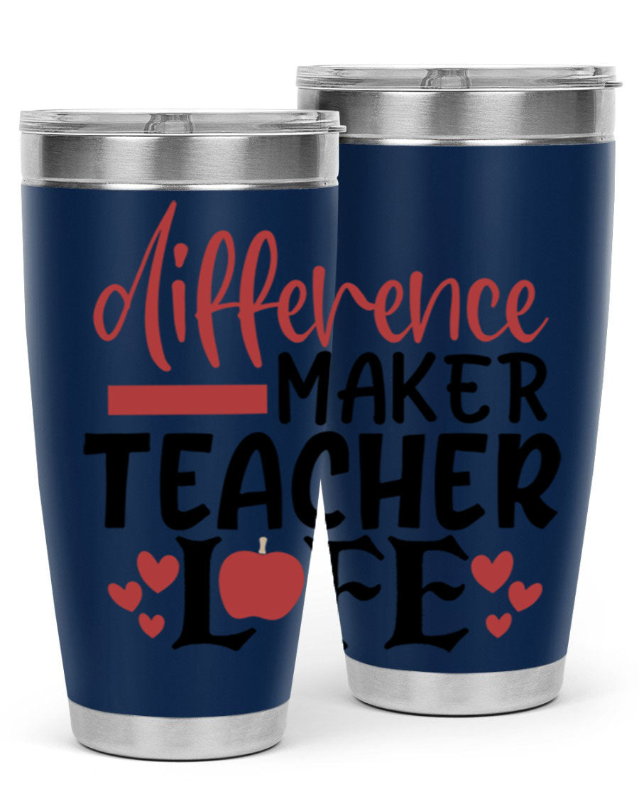 Difference Maker Teacher Lifestyle Tumbler in stainless steel with a drink-thru lid, perfect for teachers.
