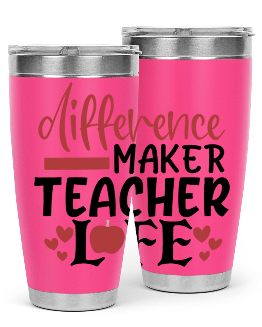 Difference Maker Teacher Lifestyle Tumbler in stainless steel with a drink-thru lid, perfect for teachers.
