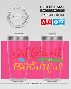 Different is Beautiful Style 11# Autism Tumbler showcasing vibrant design and stainless steel construction, perfect for hot and cold beverages.