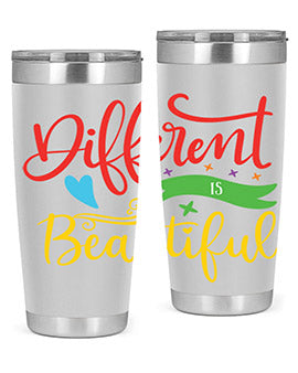 Different is Beautiful Style 11# Autism Tumbler showcasing vibrant design and stainless steel construction, perfect for hot and cold beverages.