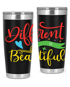 Different is Beautiful Style 11# Autism Tumbler showcasing vibrant design and stainless steel construction, perfect for hot and cold beverages.