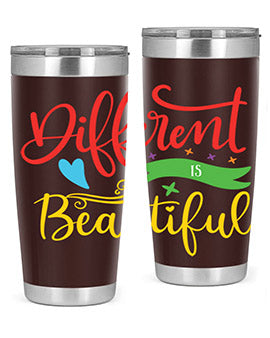 Different is Beautiful Style 11# Autism Tumbler showcasing vibrant design and stainless steel construction, perfect for hot and cold beverages.