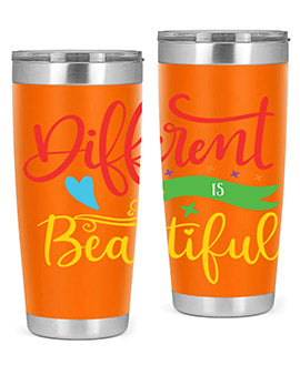 Different is Beautiful Style 11# Autism Tumbler showcasing vibrant design and stainless steel construction, perfect for hot and cold beverages.