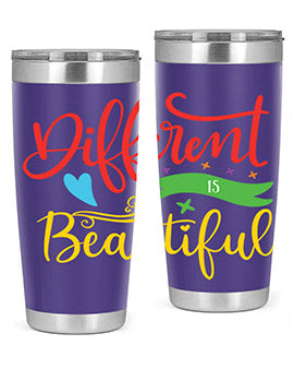 Different is Beautiful Style 11# Autism Tumbler showcasing vibrant design and stainless steel construction, perfect for hot and cold beverages.