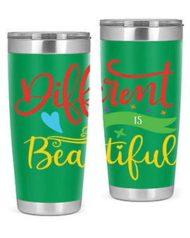 Different is Beautiful Style 11# Autism Tumbler showcasing vibrant design and stainless steel construction, perfect for hot and cold beverages.