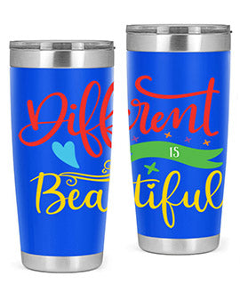 Different is Beautiful Style 11# Autism Tumbler showcasing vibrant design and stainless steel construction, perfect for hot and cold beverages.