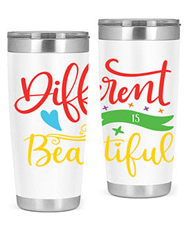 Different is Beautiful Style 11# Autism Tumbler showcasing vibrant design and stainless steel construction, perfect for hot and cold beverages.