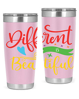 Different is Beautiful Style 11# Autism Tumbler showcasing vibrant design and stainless steel construction, perfect for hot and cold beverages.