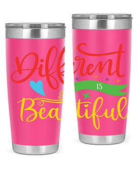 Different is Beautiful Style 11# Autism Tumbler showcasing vibrant design and stainless steel construction, perfect for hot and cold beverages.