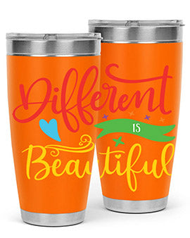 Different is Beautiful Style 11# Autism Tumbler showcasing vibrant design and stainless steel construction, perfect for hot and cold beverages.