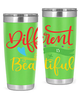 Different is Beautiful Style 11# Autism Tumbler showcasing vibrant design and stainless steel construction, perfect for hot and cold beverages.