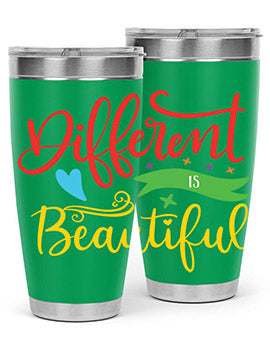 Different is Beautiful Style 11# Autism Tumbler showcasing vibrant design and stainless steel construction, perfect for hot and cold beverages.