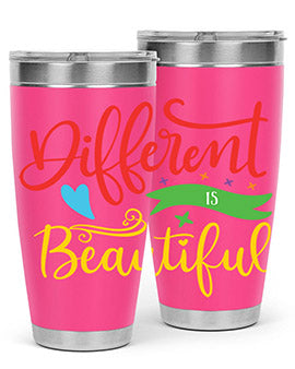 Different is Beautiful Style 11# Autism Tumbler showcasing vibrant design and stainless steel construction, perfect for hot and cold beverages.