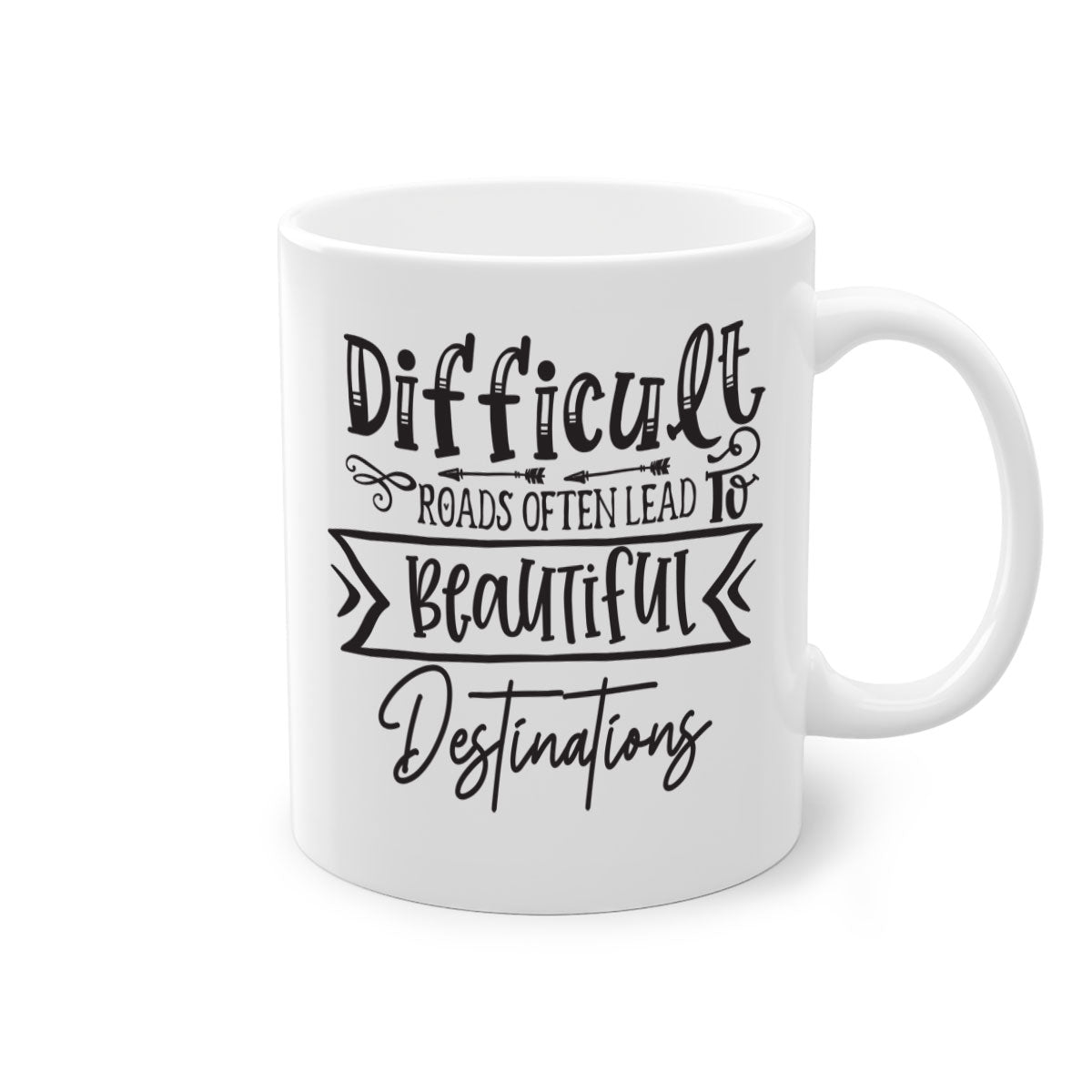 Difficult Roads Often Lead To Beautiful Destinations Style 130# Mug featuring a two-tone design with a colored handle and glossy finish.