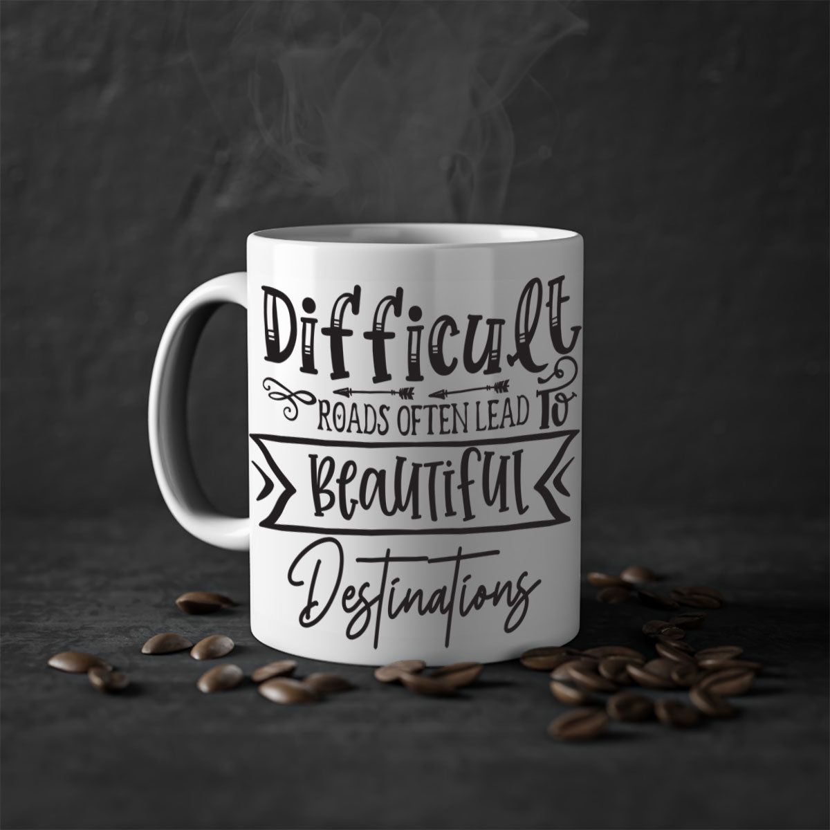 Difficult Roads Often Lead To Beautiful Destinations Style 130# Mug featuring a two-tone design with a colored handle and glossy finish.