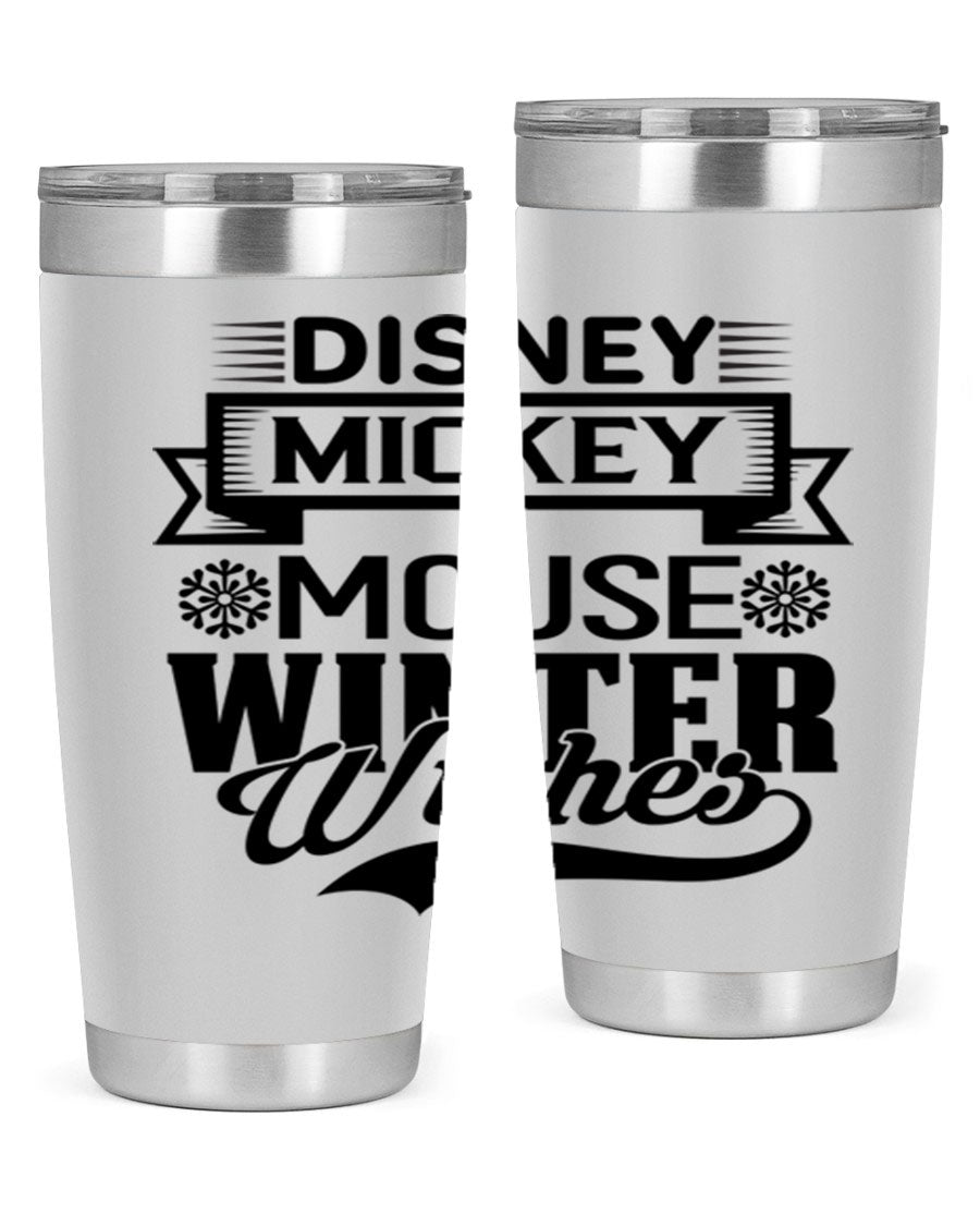 Disney Mickey Mouse Winter Wishes Tumbler featuring a double wall vacuum stainless steel design, perfect for hot and cold beverages.