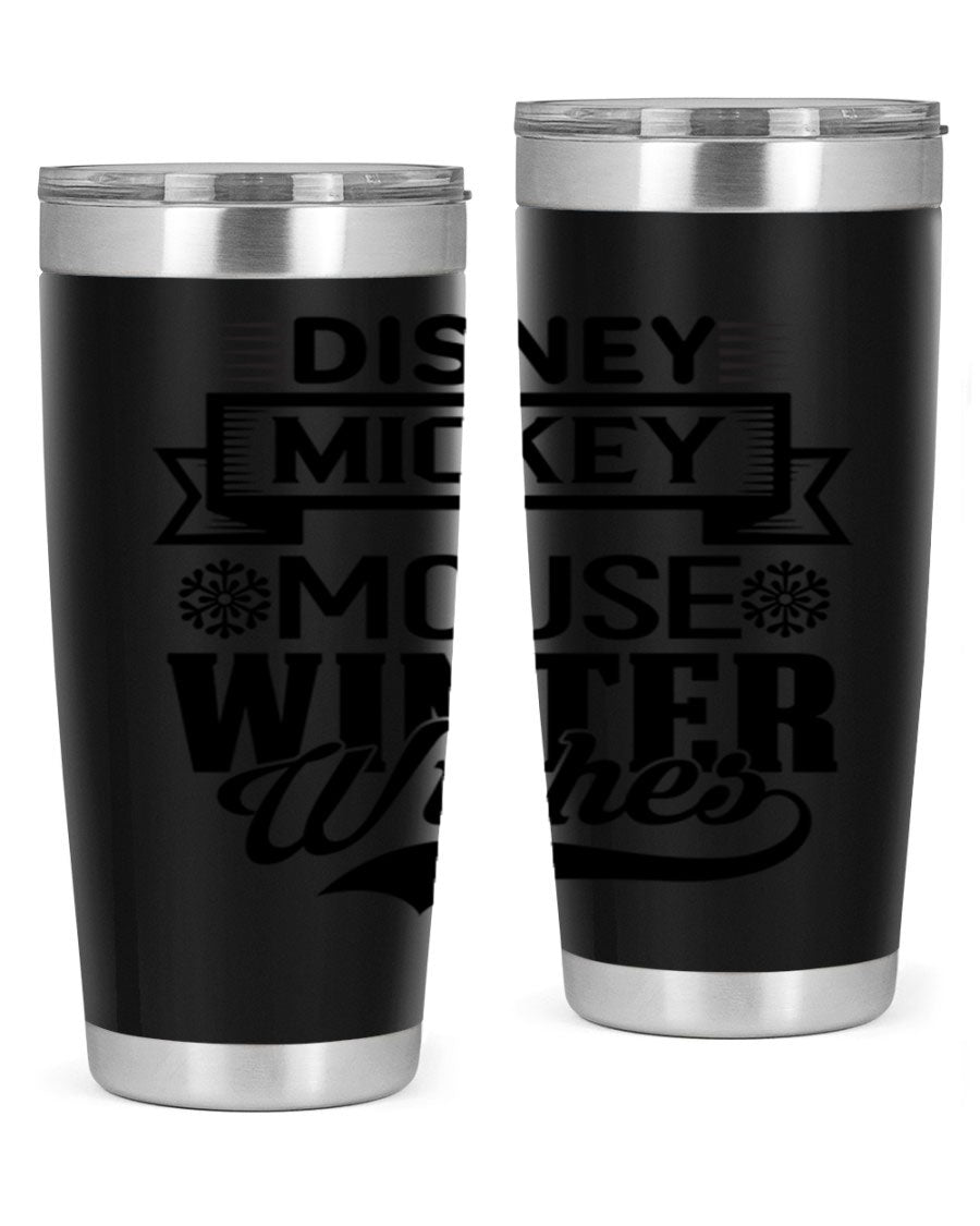Disney Mickey Mouse Winter Wishes Tumbler featuring a double wall vacuum stainless steel design, perfect for hot and cold beverages.