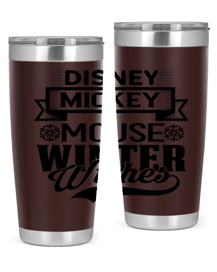 Disney Mickey Mouse Winter Wishes Tumbler featuring a double wall vacuum stainless steel design, perfect for hot and cold beverages.