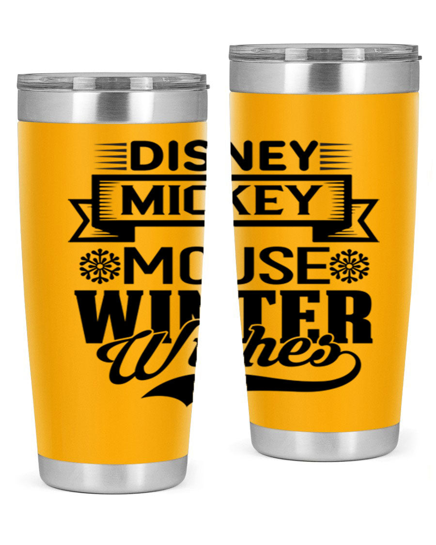 Disney Mickey Mouse Winter Wishes Tumbler featuring a double wall vacuum stainless steel design, perfect for hot and cold beverages.