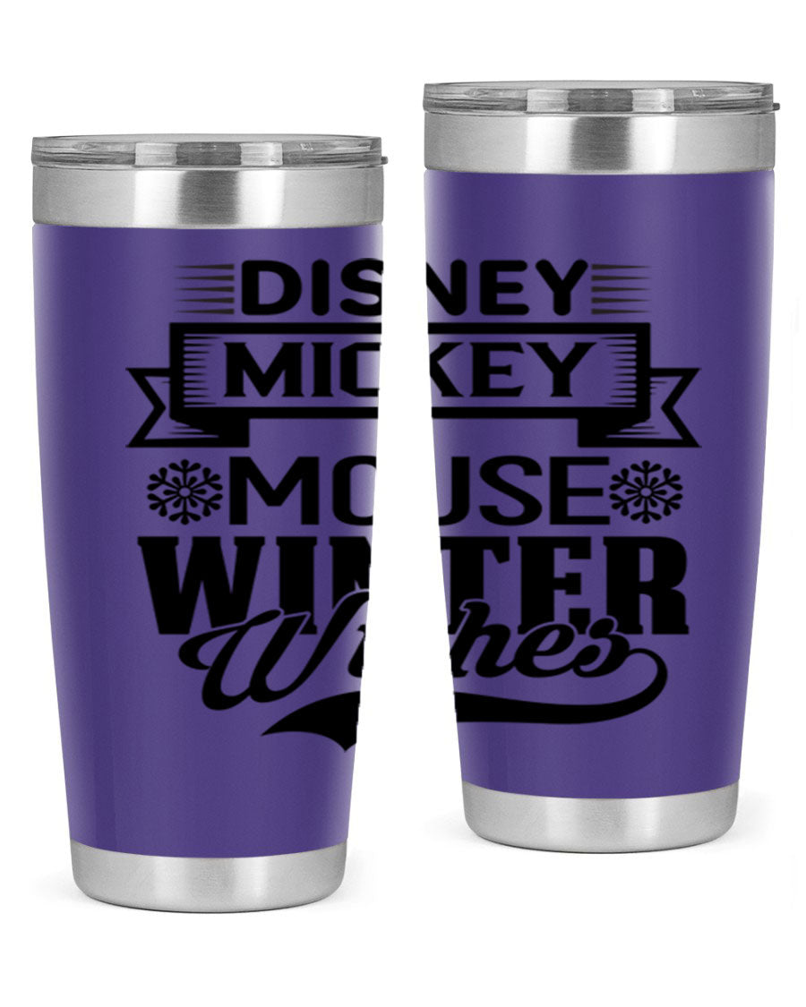 Disney Mickey Mouse Winter Wishes Tumbler featuring a double wall vacuum stainless steel design, perfect for hot and cold beverages.