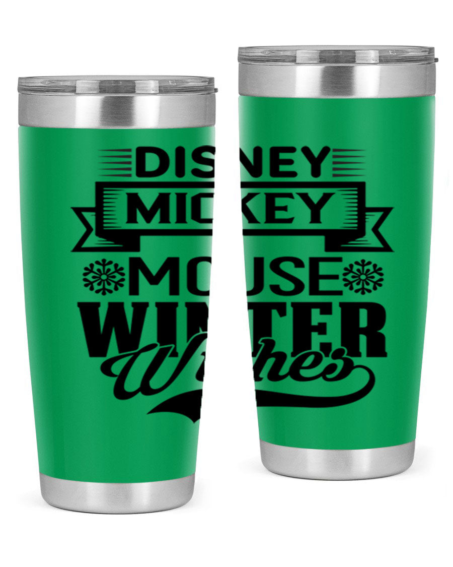 Disney Mickey Mouse Winter Wishes Tumbler featuring a double wall vacuum stainless steel design, perfect for hot and cold beverages.