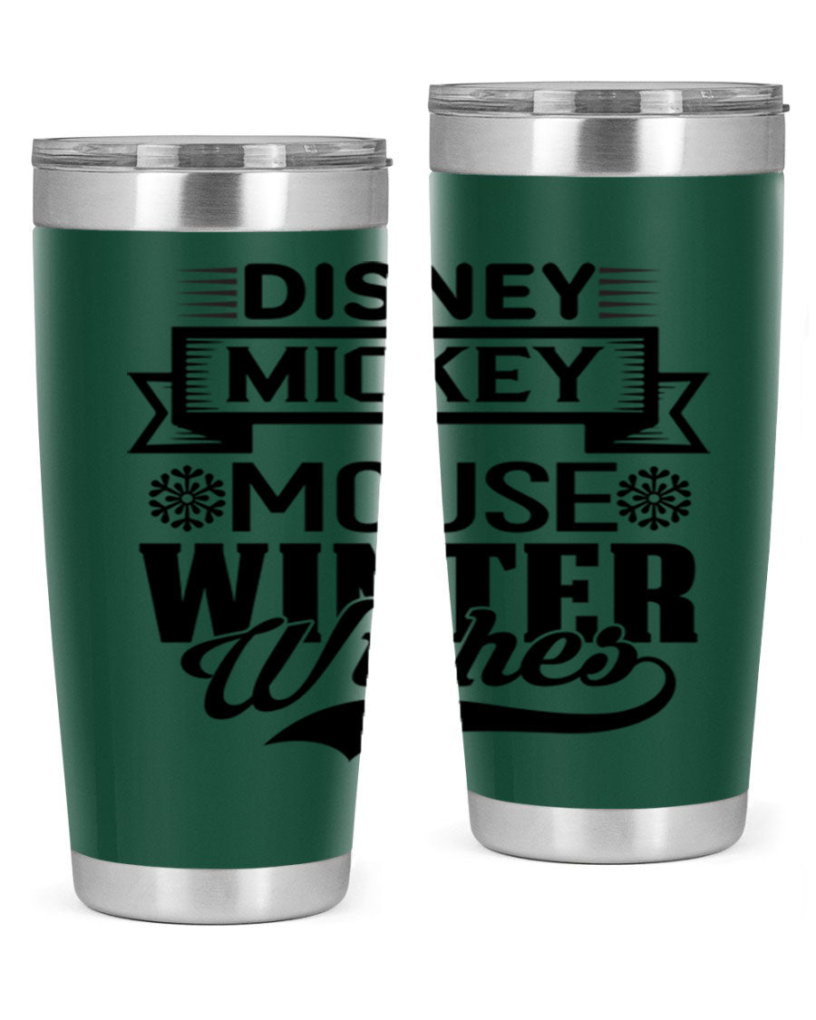 Disney Mickey Mouse Winter Wishes Tumbler featuring a double wall vacuum stainless steel design, perfect for hot and cold beverages.