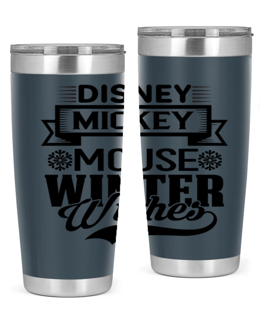 Disney Mickey Mouse Winter Wishes Tumbler featuring a double wall vacuum stainless steel design, perfect for hot and cold beverages.