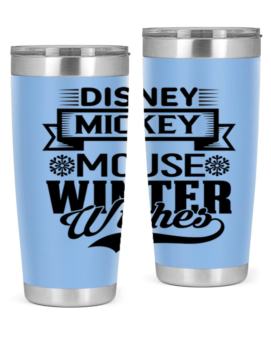 Disney Mickey Mouse Winter Wishes Tumbler featuring a double wall vacuum stainless steel design, perfect for hot and cold beverages.