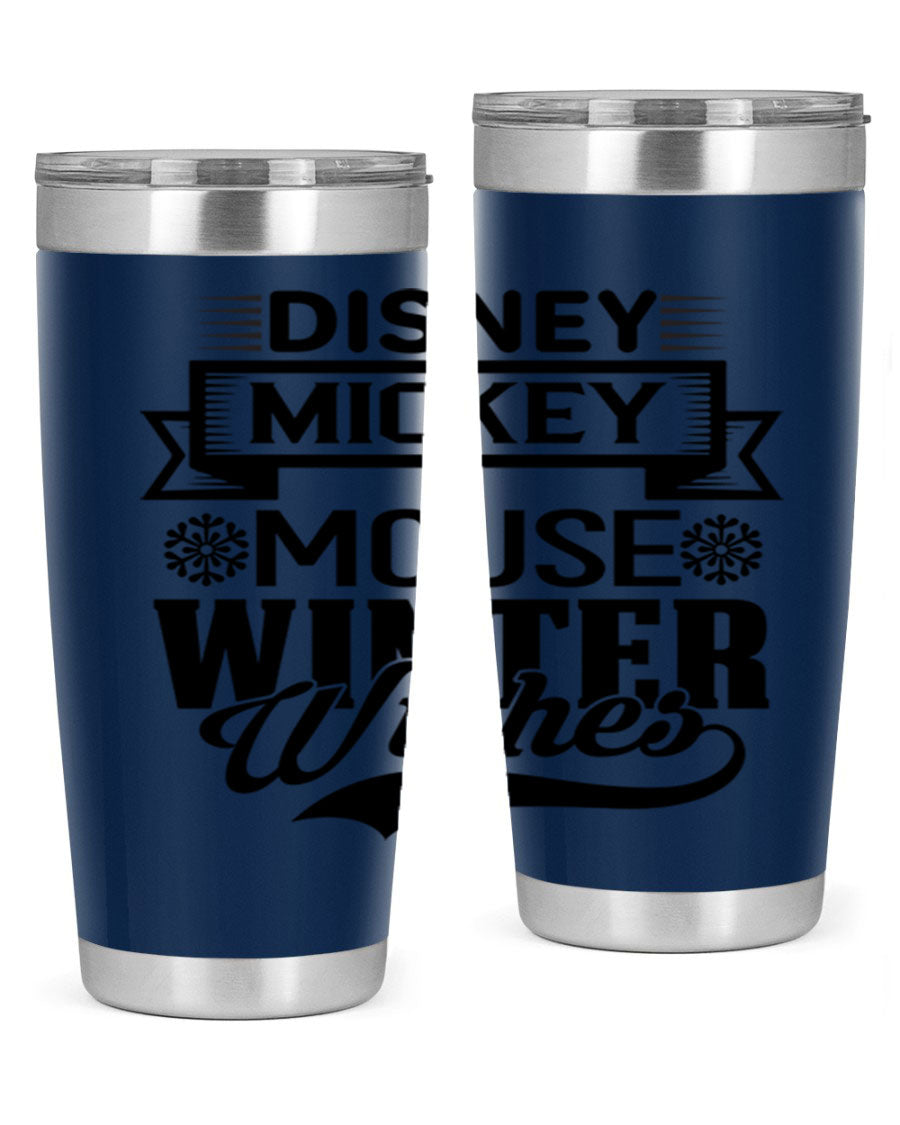Disney Mickey Mouse Winter Wishes Tumbler featuring a double wall vacuum stainless steel design, perfect for hot and cold beverages.