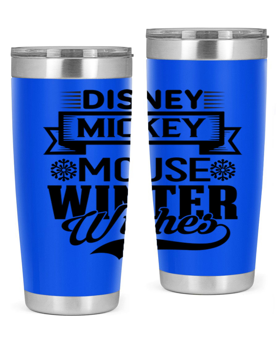 Disney Mickey Mouse Winter Wishes Tumbler featuring a double wall vacuum stainless steel design, perfect for hot and cold beverages.