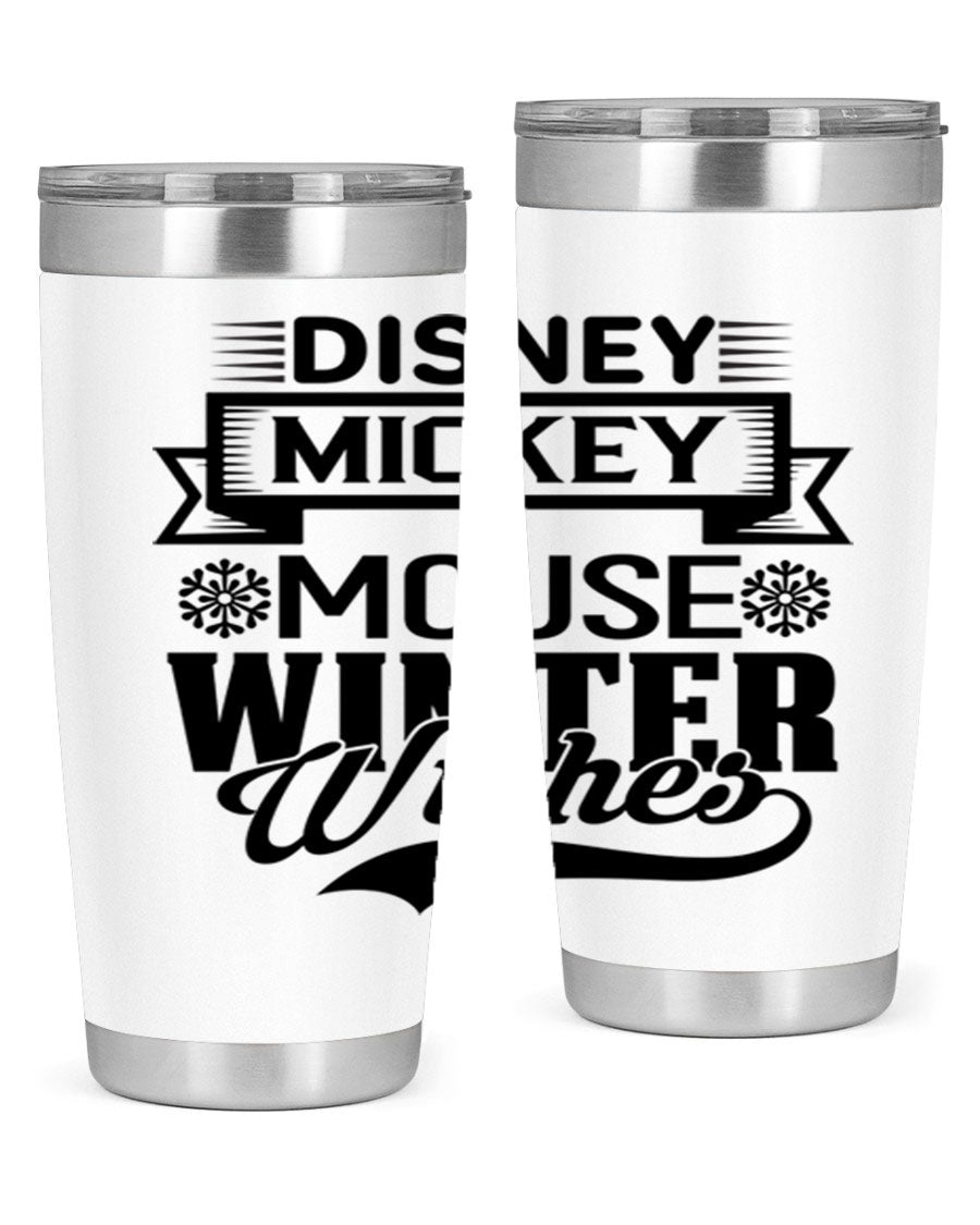 Disney Mickey Mouse Winter Wishes Tumbler featuring a double wall vacuum stainless steel design, perfect for hot and cold beverages.