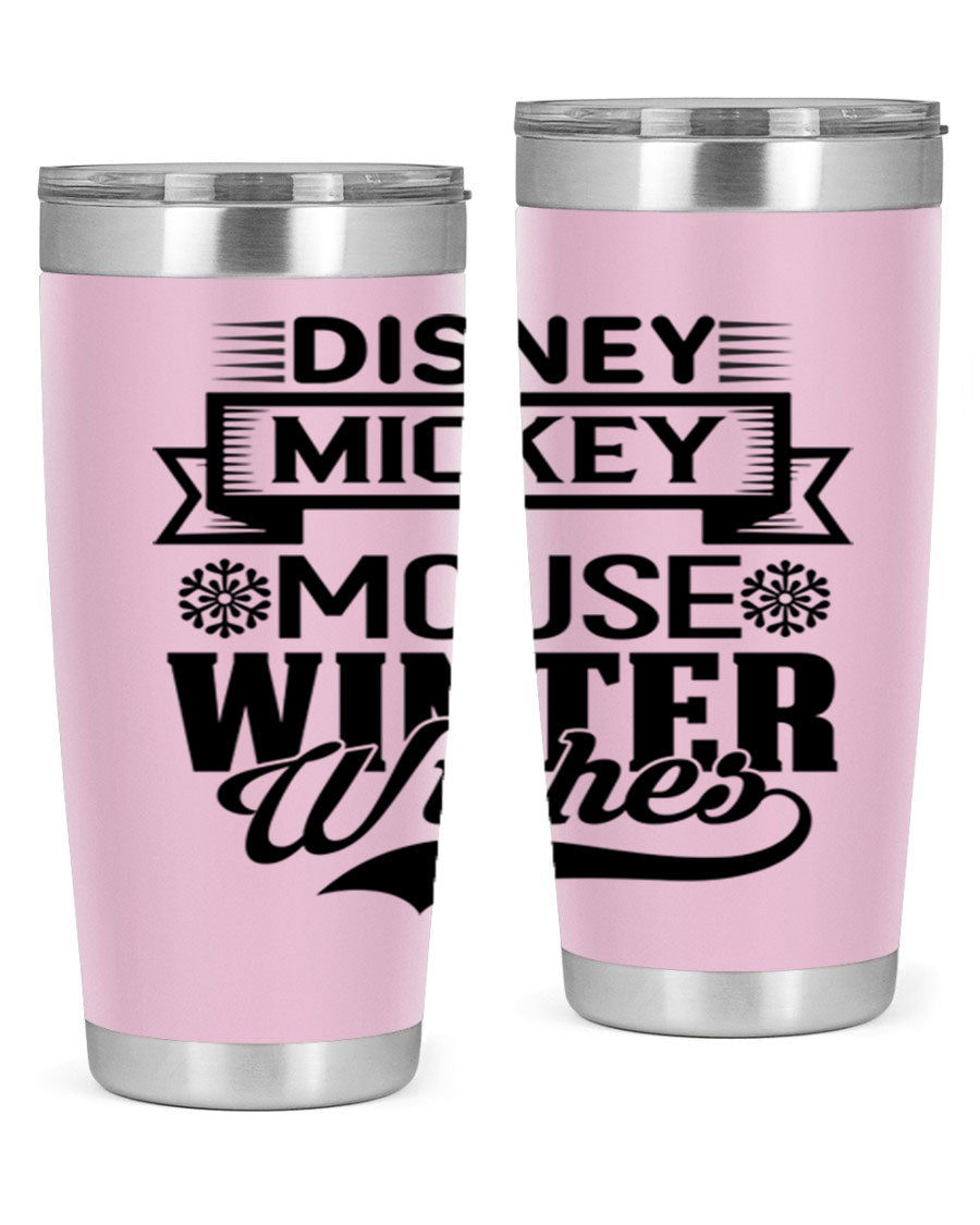 Disney Mickey Mouse Winter Wishes Tumbler featuring a double wall vacuum stainless steel design, perfect for hot and cold beverages.