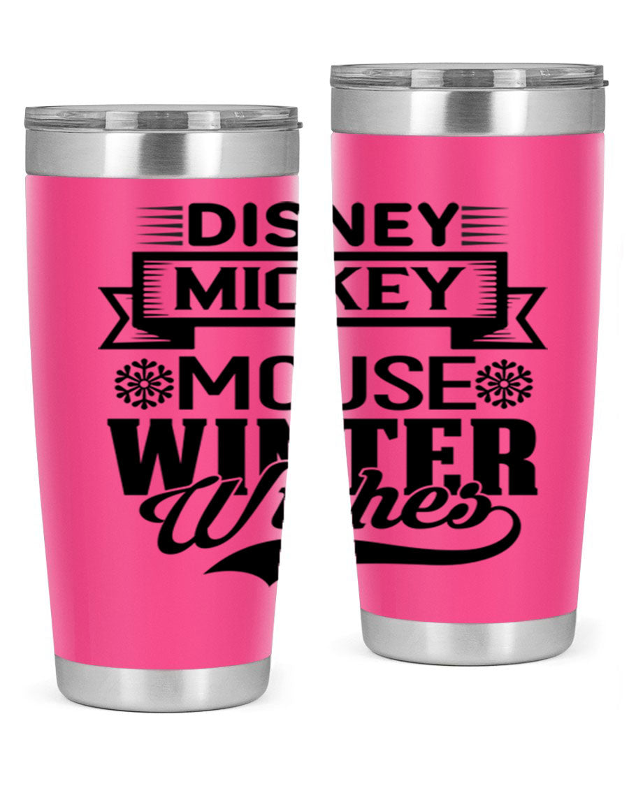 Disney Mickey Mouse Winter Wishes Tumbler featuring a double wall vacuum stainless steel design, perfect for hot and cold beverages.