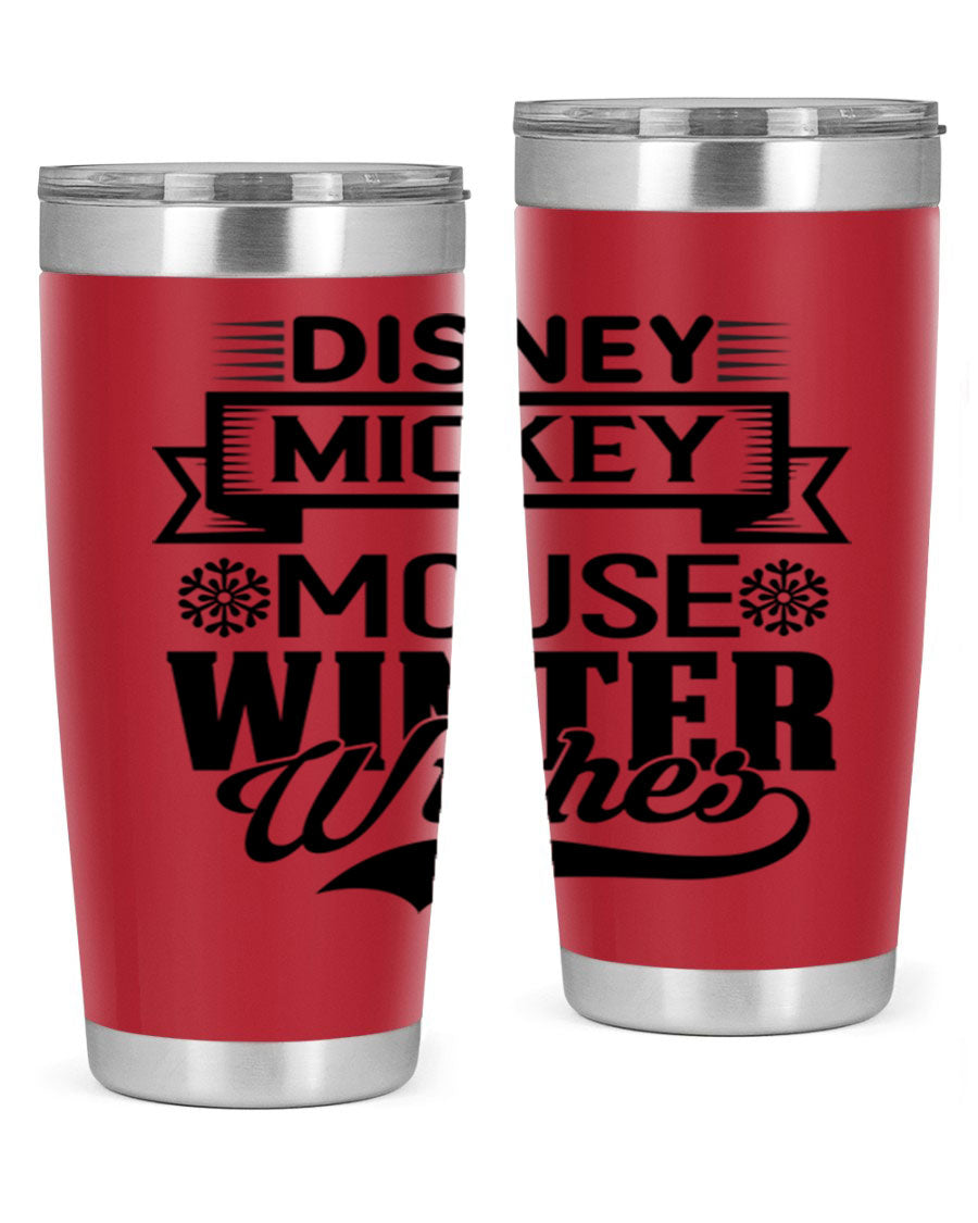 Disney Mickey Mouse Winter Wishes Tumbler featuring a double wall vacuum stainless steel design, perfect for hot and cold beverages.
