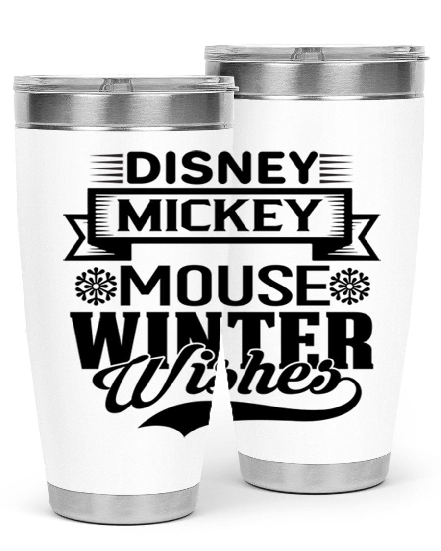 Disney Mickey Mouse Winter Wishes Tumbler featuring a double wall vacuum stainless steel design, perfect for hot and cold beverages.